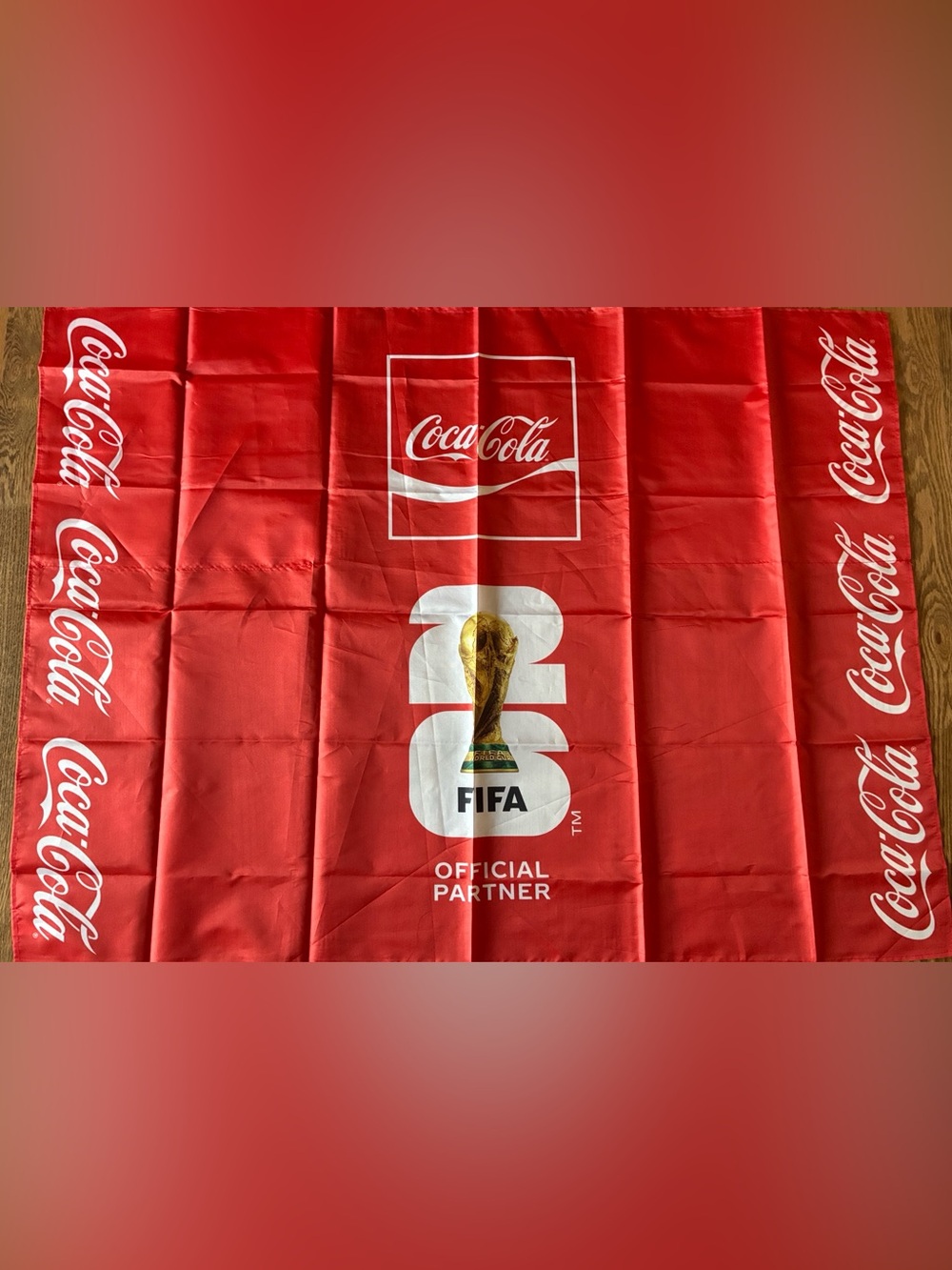 Coca Cola Red FIFA World Cup Banner Flag with White Logos, Large 4’x3’,new